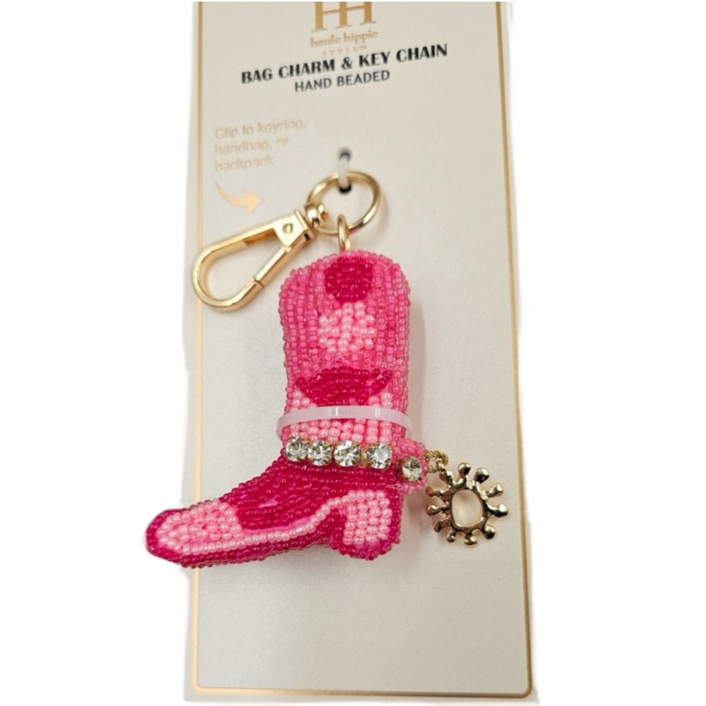 NWT ⚜️💖⚜️ Haute Hippie Pink Beaded Cowgirl Boot Bag Charm Keychain